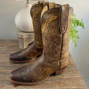 Vtg Tony Lama Santa Fe Vaquero Leather Cowboy Cowgirl Western Boots 7.5 B Brown